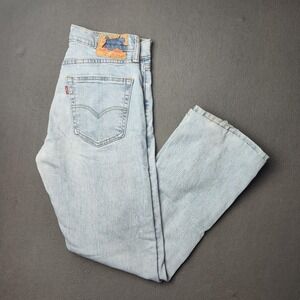 Levis 527 Jeans Mens 31x30 Light Wash Distressed Denim Straight Leg Worn Hem